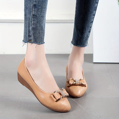 Women's Rhinestone Wedge Heeled Slip-On Shoes with Bow Tie