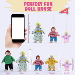 Wooden Dollhouse Family Set with Realistic Clothes for Kids Pretend Play