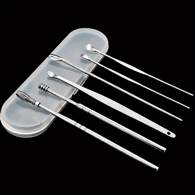 6pc Stainless Steel Ear Cleaning Set Portable Hygienic Ear Scoop Tool