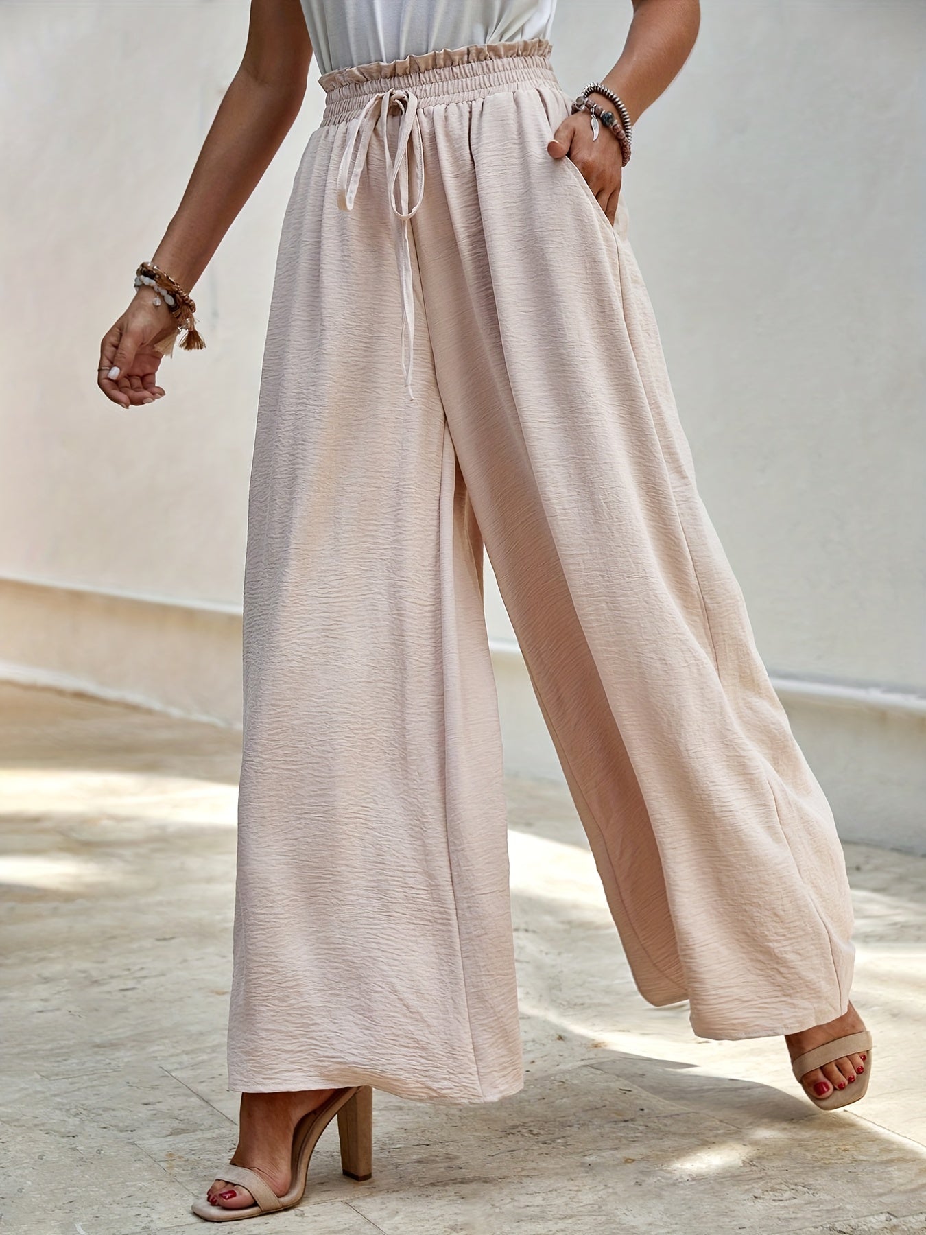 Paper Bag Waist Palazzo Pants Drawstring Wide Leg Pants