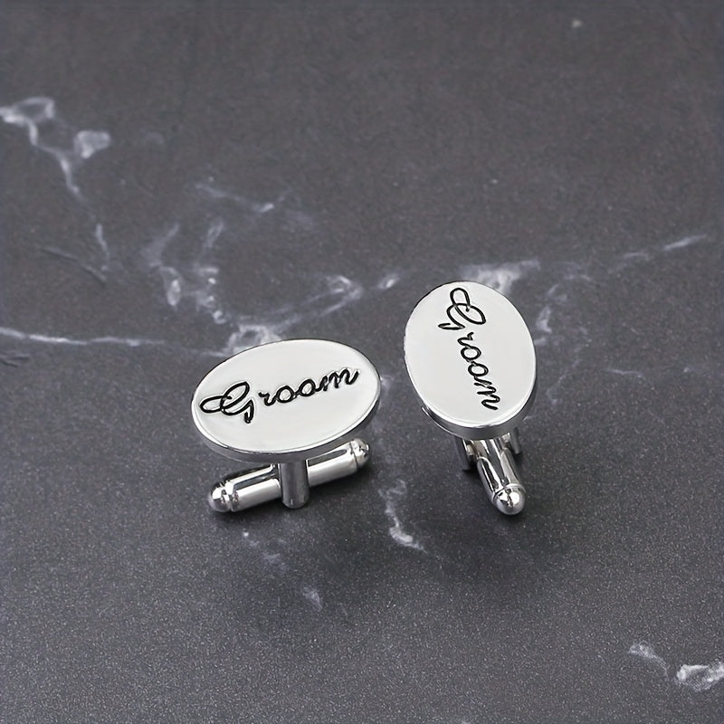 2pcs Men's Letter Pattern Groom Cufflinks Buttons