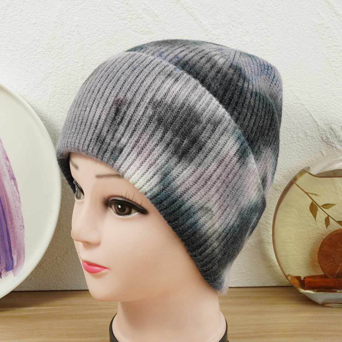 Tie Dyed Beanie Woolen Hat Women Gradient Knitted Warm Gift For Her