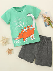 Boys Dinosaur Print T shirt & Shorts Set For Summer Kids Clothes