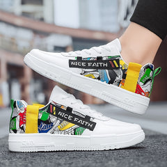 Men's Cartoon Print Skate Shoes NICE FAITH Patch Decor