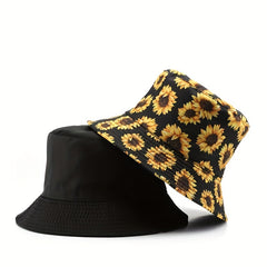 Men's Sunflower Print Bucket Hat Outdoor Sun Hat