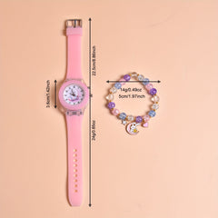 Cartoon Moon Rabbit Silicone Strap Girls Watch Set
