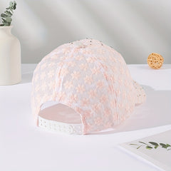 Rhinestone Lace Baseball Cap Flower Embroidery Mesh Sun Hat