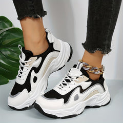 Women's Colorblock Chunky Sneakers Lace Up Running Shoes