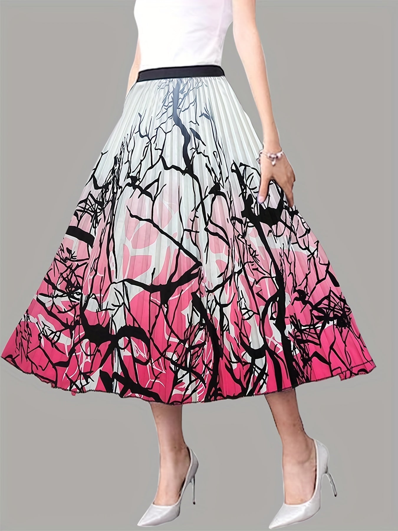 Pleated High Waist Swing Skirt for Spring & Summer