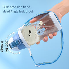 400ml Cartoon Plastic Straw Water Cup Leakproof Bottle with Shoulder Strap