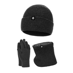 Woolen Hat Bib Gloves Three piece Set Thickened Knitted Hat