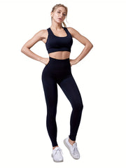 2pc Seamless Workout Set Crop Tank Top Sports Bra & Leggings Women's Activewear