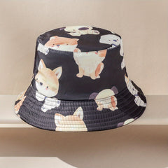 Reversible Family Bucket Hat Puppy Print Basin Hat Unisex Cartoon Dog Fisherman