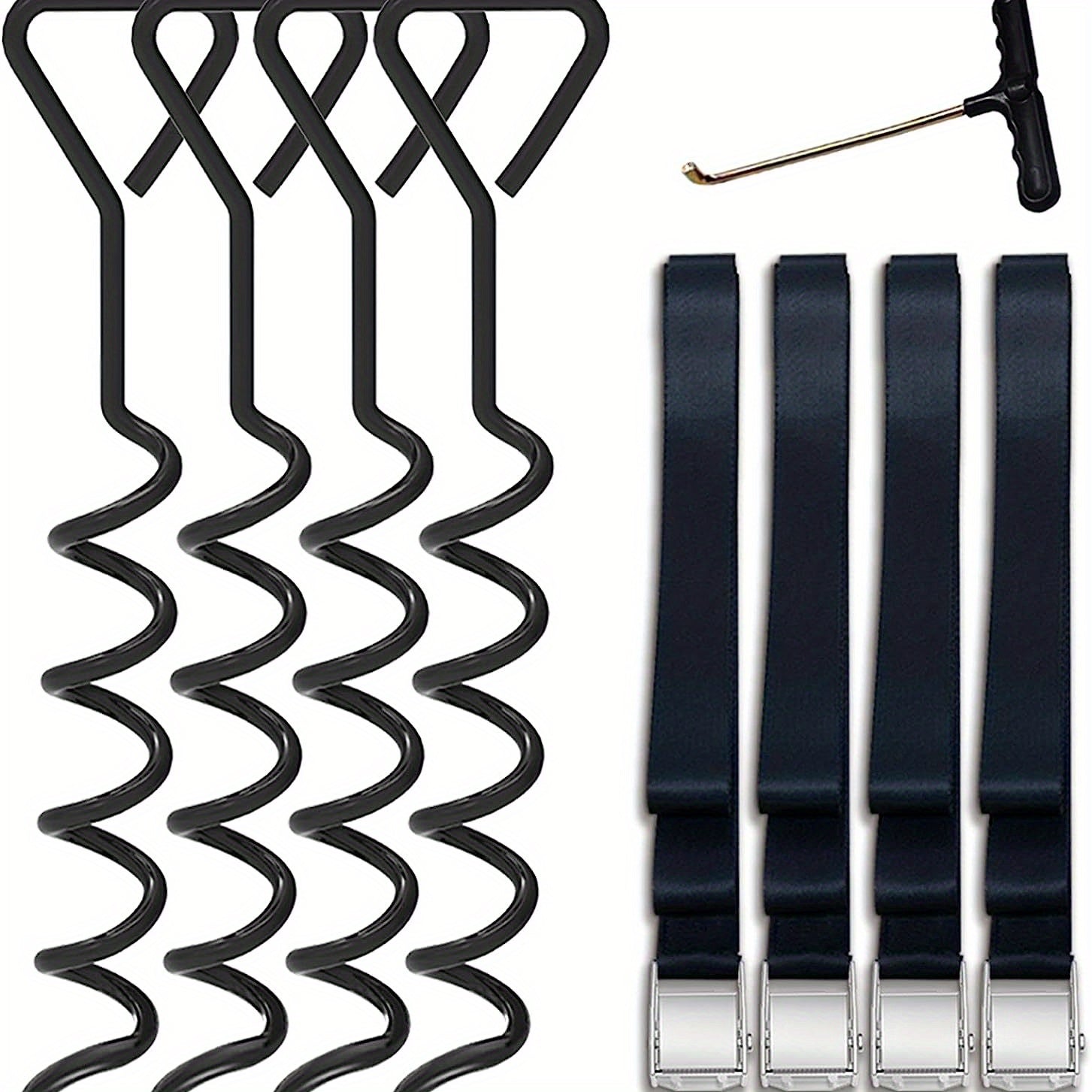 Heavy Duty Tent Trampoline Ground Nail Set with T-hook and Strong Straps