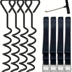 Heavy Duty Tent Trampoline Ground Nail Set with T-hook and Strong Straps
