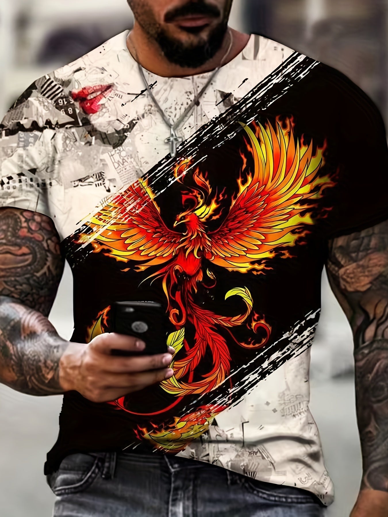 Men's Phoenix 3D Print T Shirt Short Sleeve Tee for Summer