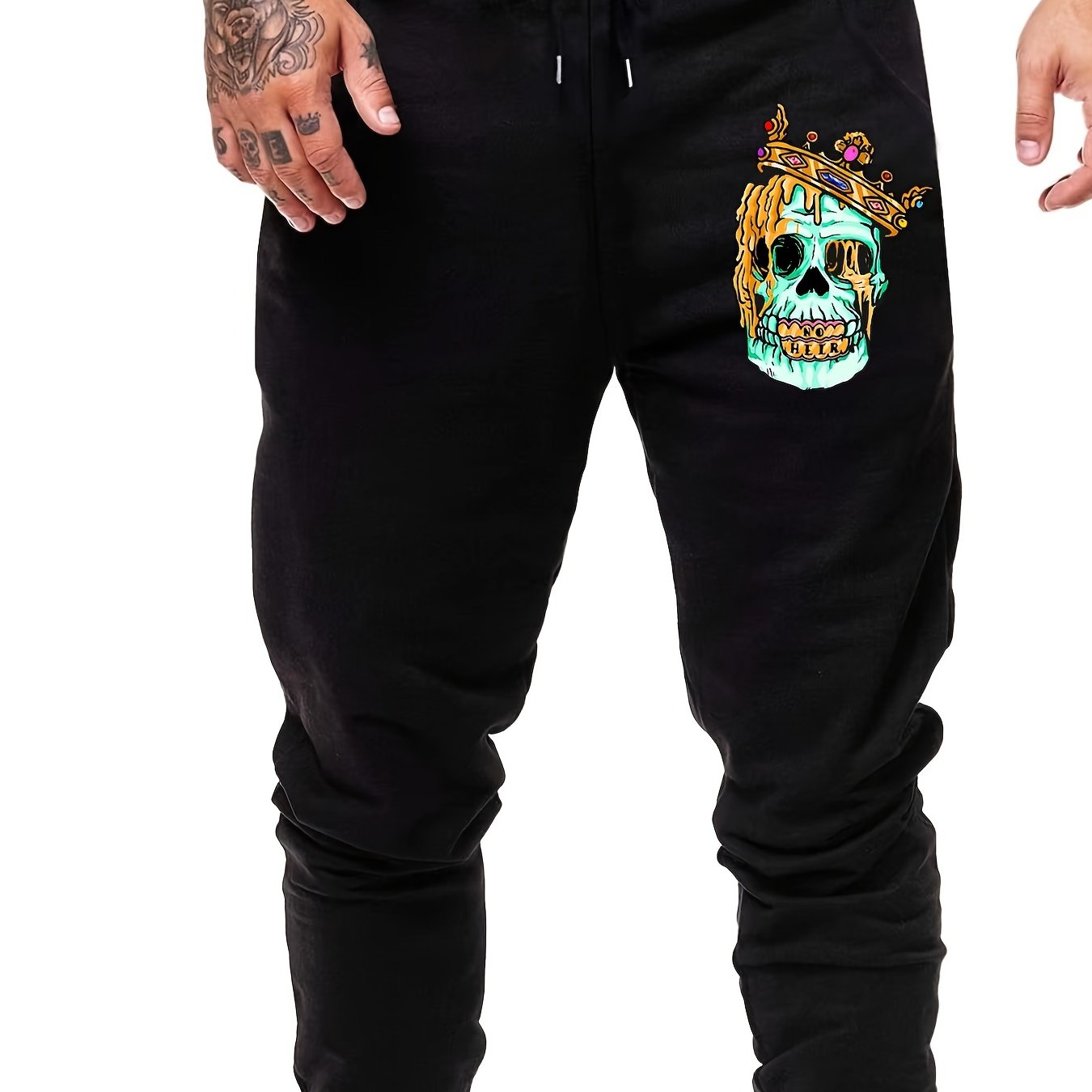 Men's Skull Print Drawstring Sweatpants Elastic Waist Active Pants