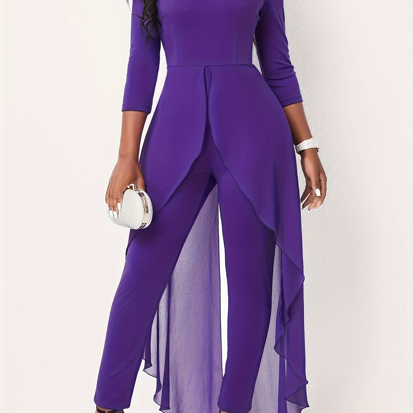 Casual Jumpsuit Women's Plus Solid Cut Out Half Sleeve Round Neck