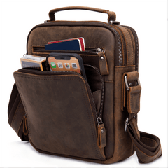 Vintage Leather Messenger Bag For Men Casual Crossbody Bags Crazy Horse Leather