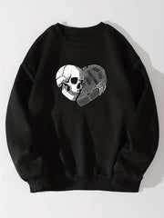 Skeleton Printed Warm Sports Sweatshirts Round Neck Casual Pullover Tops