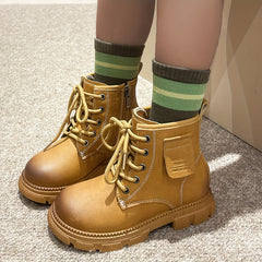 Boys Lace Up Zipper Boots, Non Slip, Comfortable, Indoor/Outdoor, Autumn/Winter
