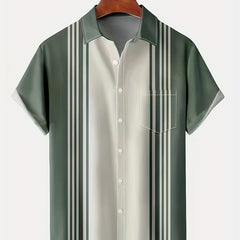 Stripe Print Short Sleeve Hawaiian Shirt Men's Vacation Resort Top