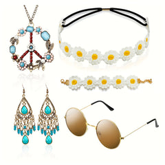 Hippie Costume Set with Sunglasses 5pcs