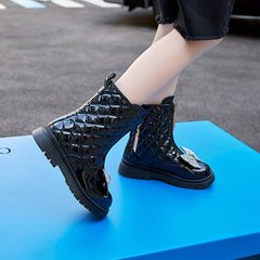 Kids' Geometric Pattern Bow Wedge Ankle Boots