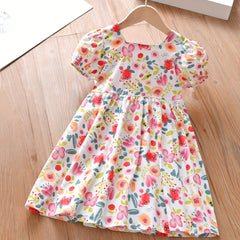 Toddler Girls Puff Sleeve Flowers Graphic Princess Dress