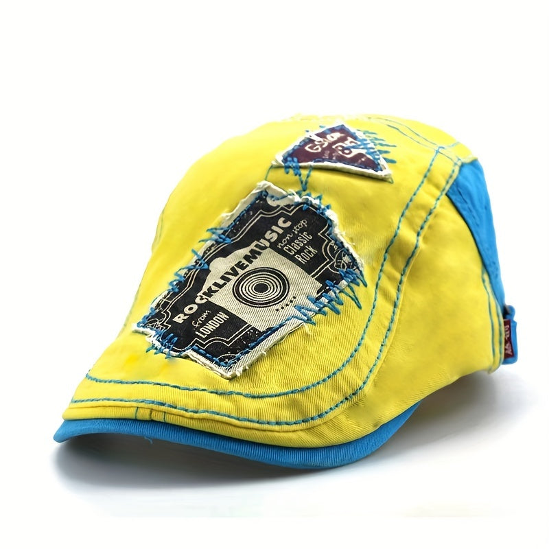 Vintage Patched Retro Peaked Cap for Men