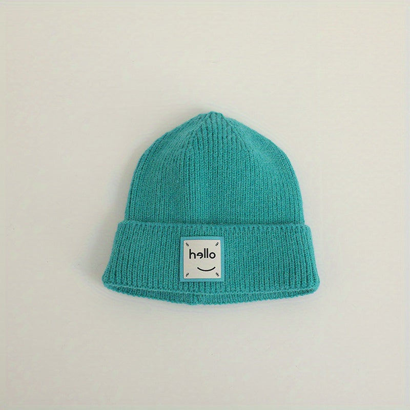 Kids Winter Knit Hat with Smiling Face, Holiday Vacation