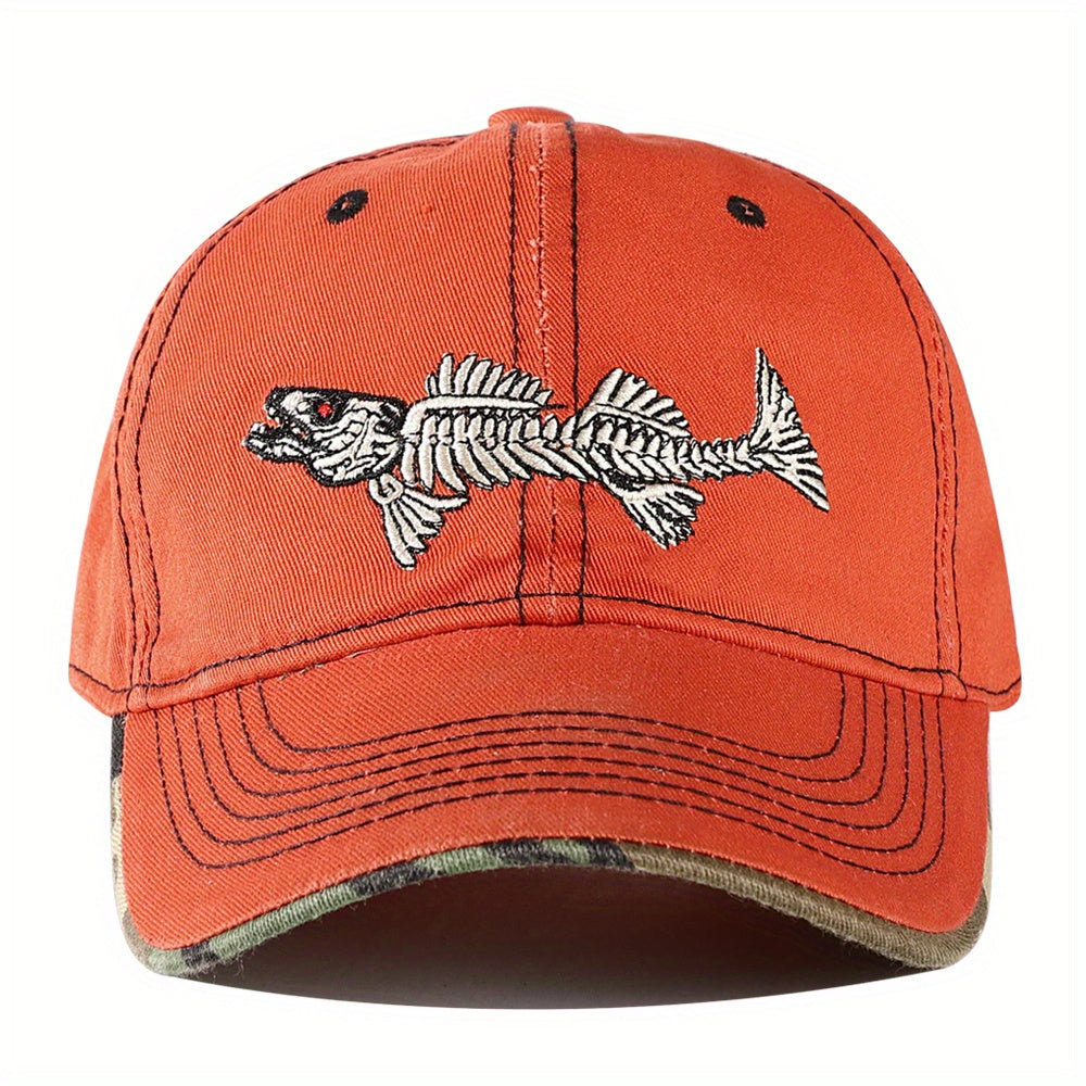 Men's 3D Fishbone Embroidered Baseball Cap Outdoor Fishing Hat