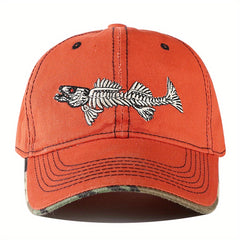 Men's 3D Fishbone Embroidered Baseball Cap Outdoor Fishing Hat