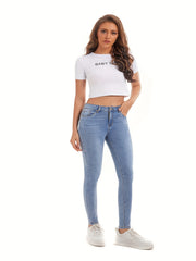 Plus Solid Button Fly High Rise Skinny Jeans