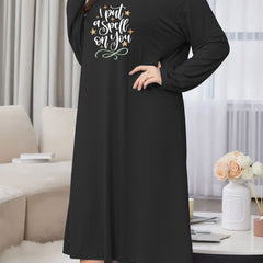 Slogan Print Long Sleeve Lounge Dress