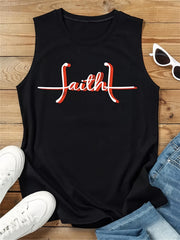 Faith Letter Print Tank Top Crew Neck Sleeveless Summer Tank Top