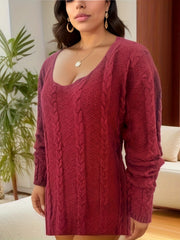 Casual Sweater Dress Women's Plus Solid Jacquard Long Sleeve