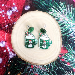 Snowman House Earrings Long Costume Jewelry Holiday Party Accessories