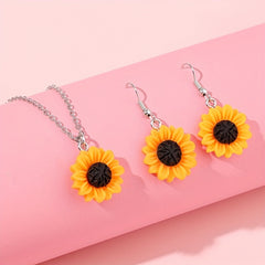 Sunflower Pendant Necklace Earring Set for Kids