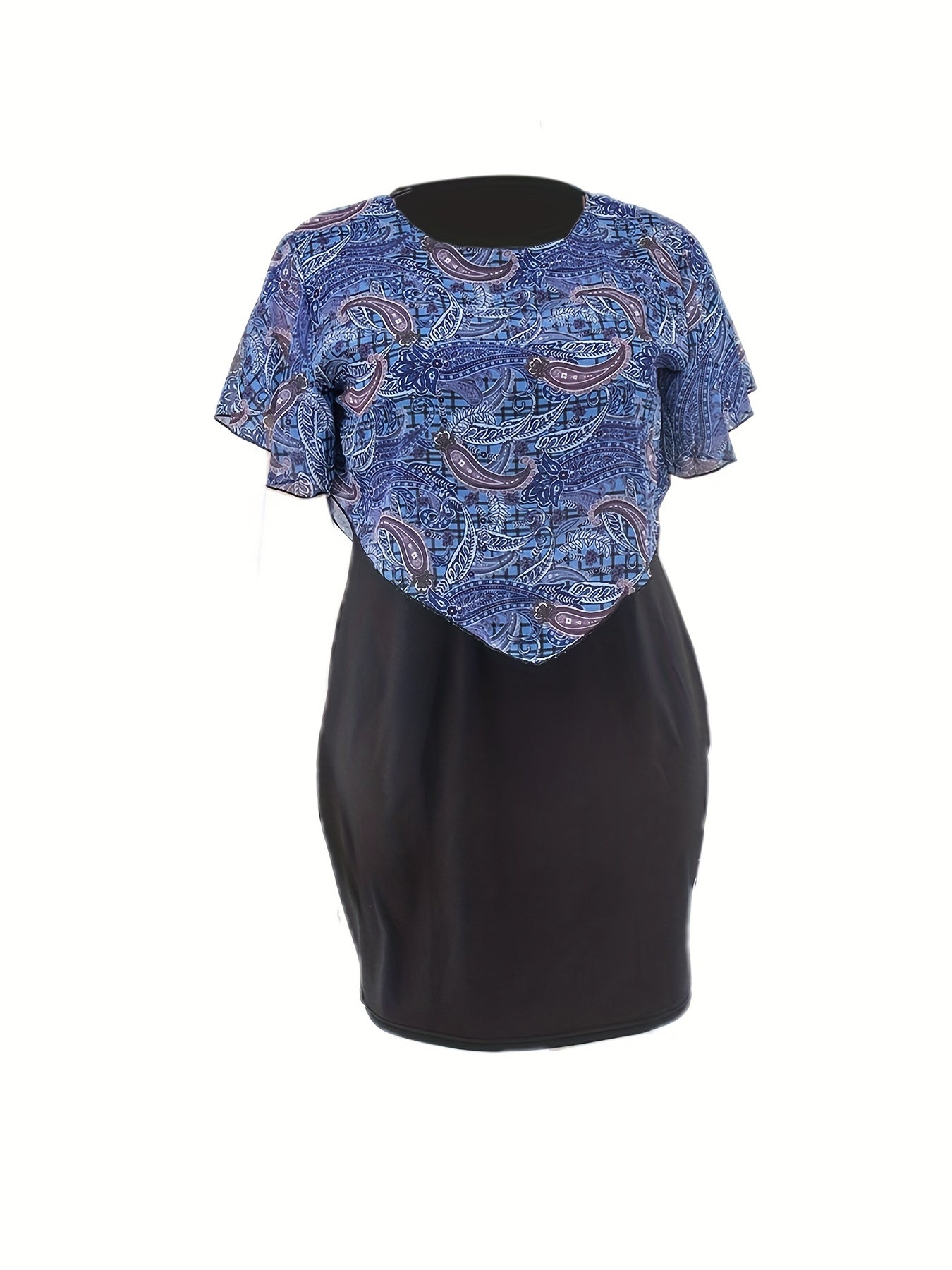 Women's Leaf Print Cloak Round Neck Dress