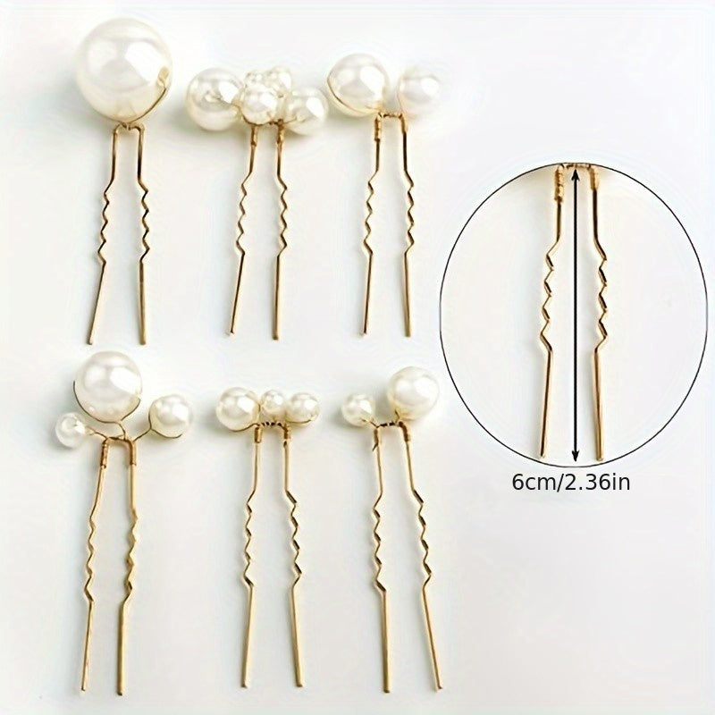 6pcs Faux Pearl Hair Pins Golden Silvery Hair Accessories for Bridal Women