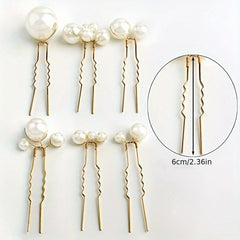 6pcs Faux Pearl Hair Pins Golden Silvery Hair Accessories for Bridal Women