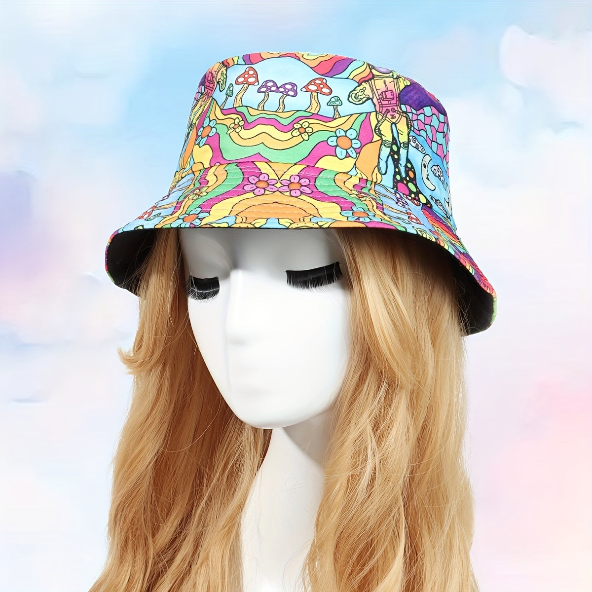 Y2K Reversible Mushroom Print Bucket Hat for Women Men