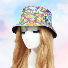 Y2K Reversible Mushroom Print Bucket Hat for Women Men