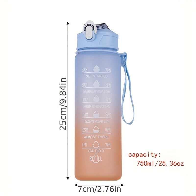 750ml Gradient Outdoor Sports Water Bottle With Time Scale