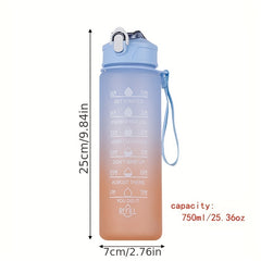 750ml Gradient Outdoor Sports Water Bottle With Time Scale