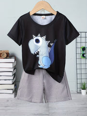 Boys Dinosaur Graphic T-shirt & Striped Shorts Set