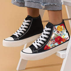 Floral Canvas High Top Shoes for Women Comfortable Lace Up Footwear