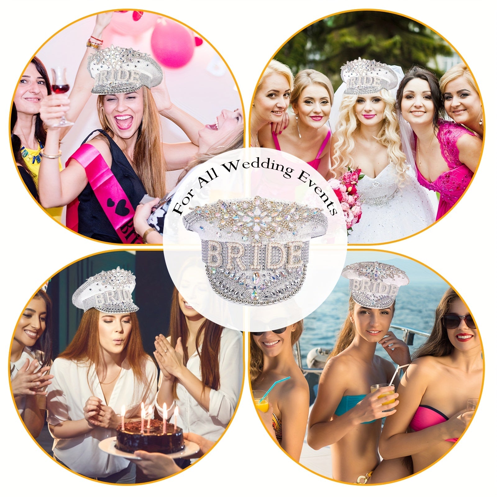 Sparkly Bride Hat Rhinestone Sequin Captain Cap