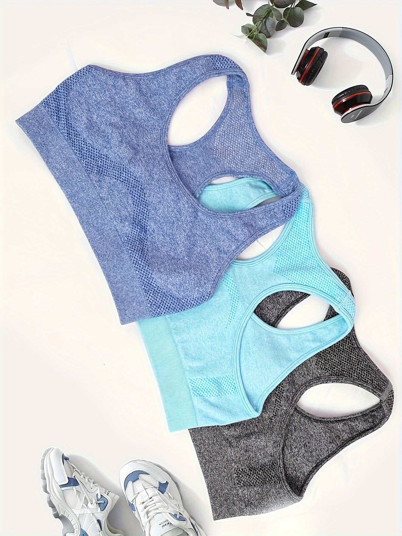 3pcs Solid Yoga Tank Top Sports Bra Sets for Women